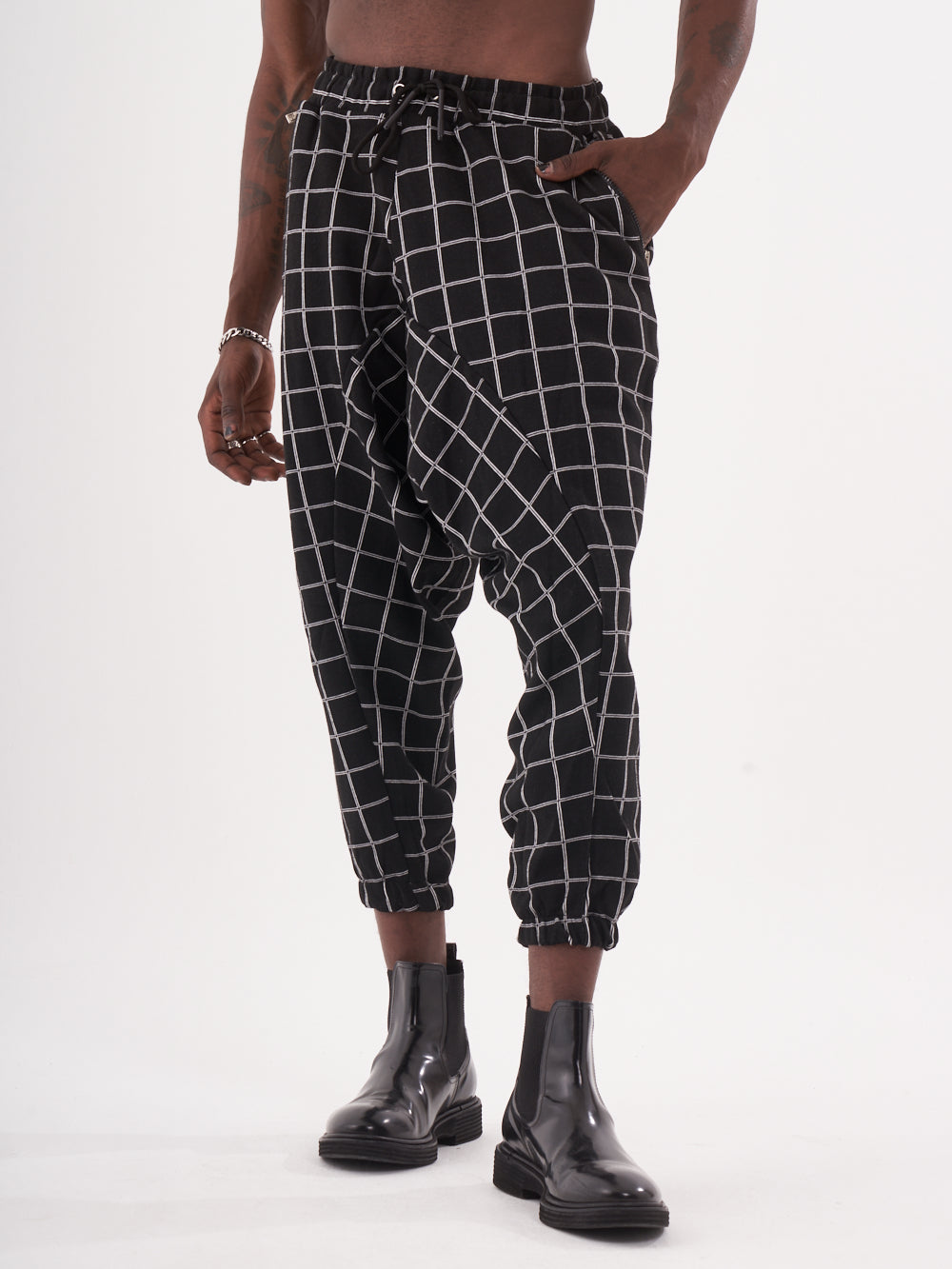 Black and white checkered WACKADOO JOGGERS.