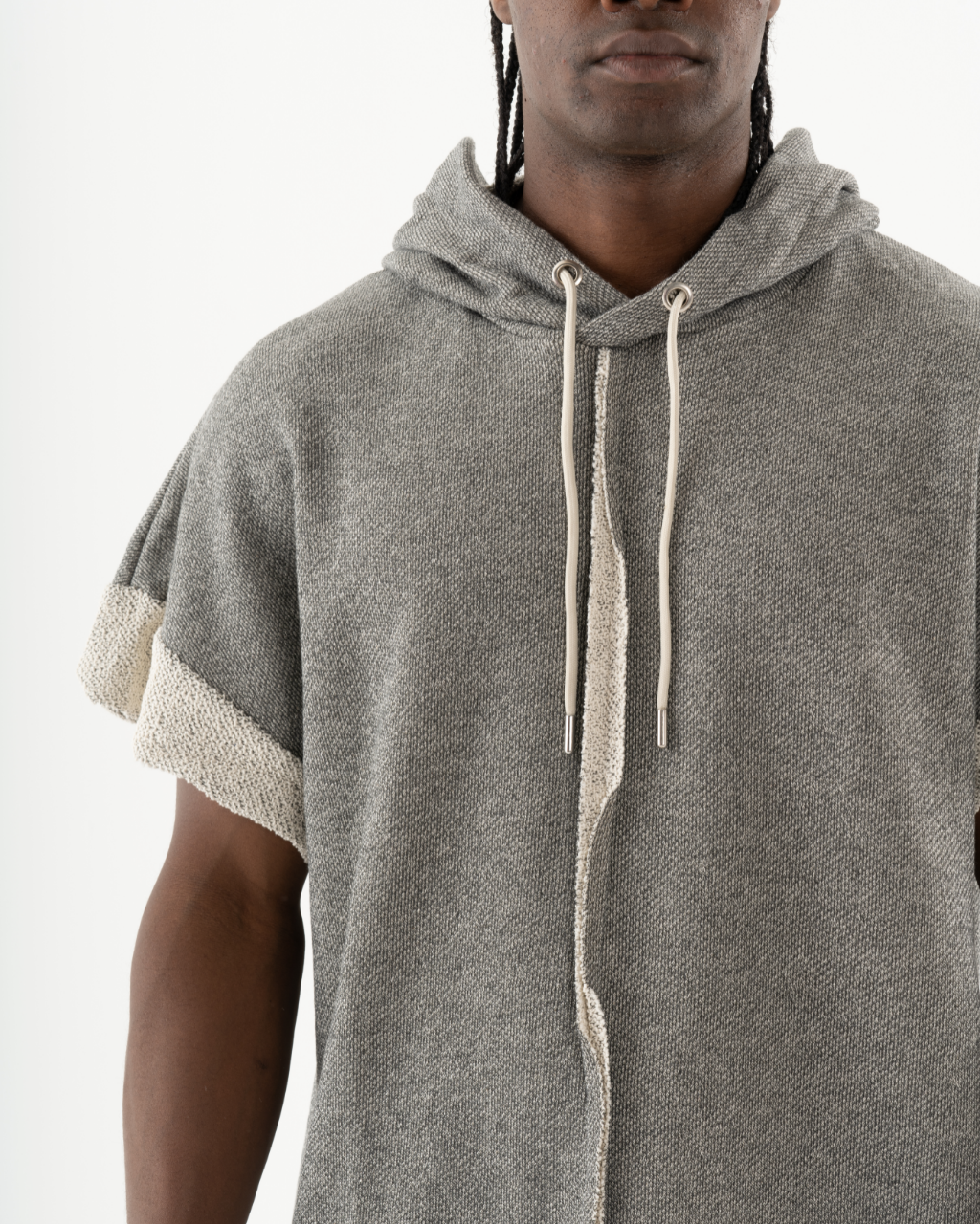 A black man in a comfortable fit HAILMARY HOODIE.