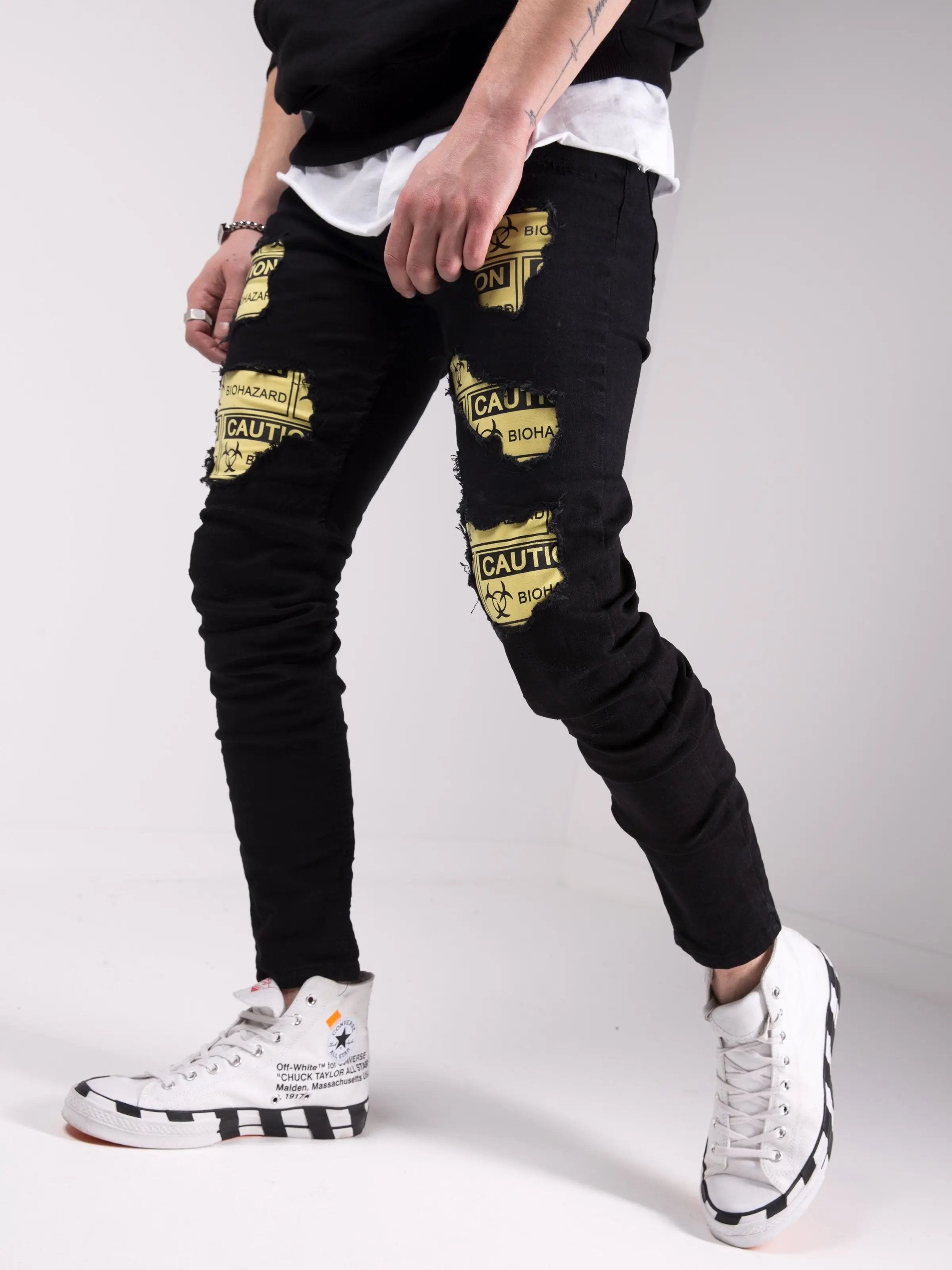 Men's Skinny Jeans in Black with patches and rips - Biohazard X