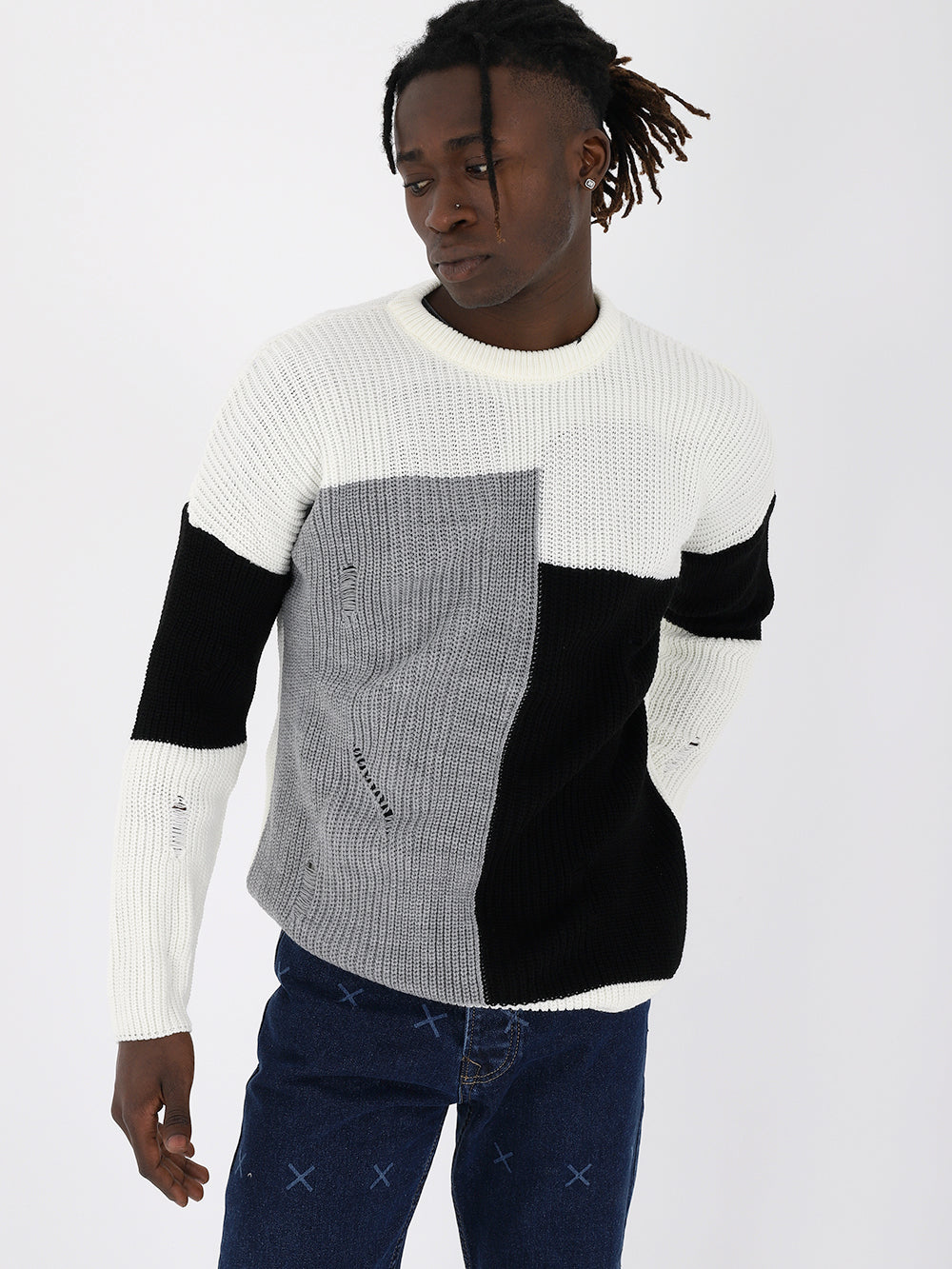 Multicolor shop distressed sweater