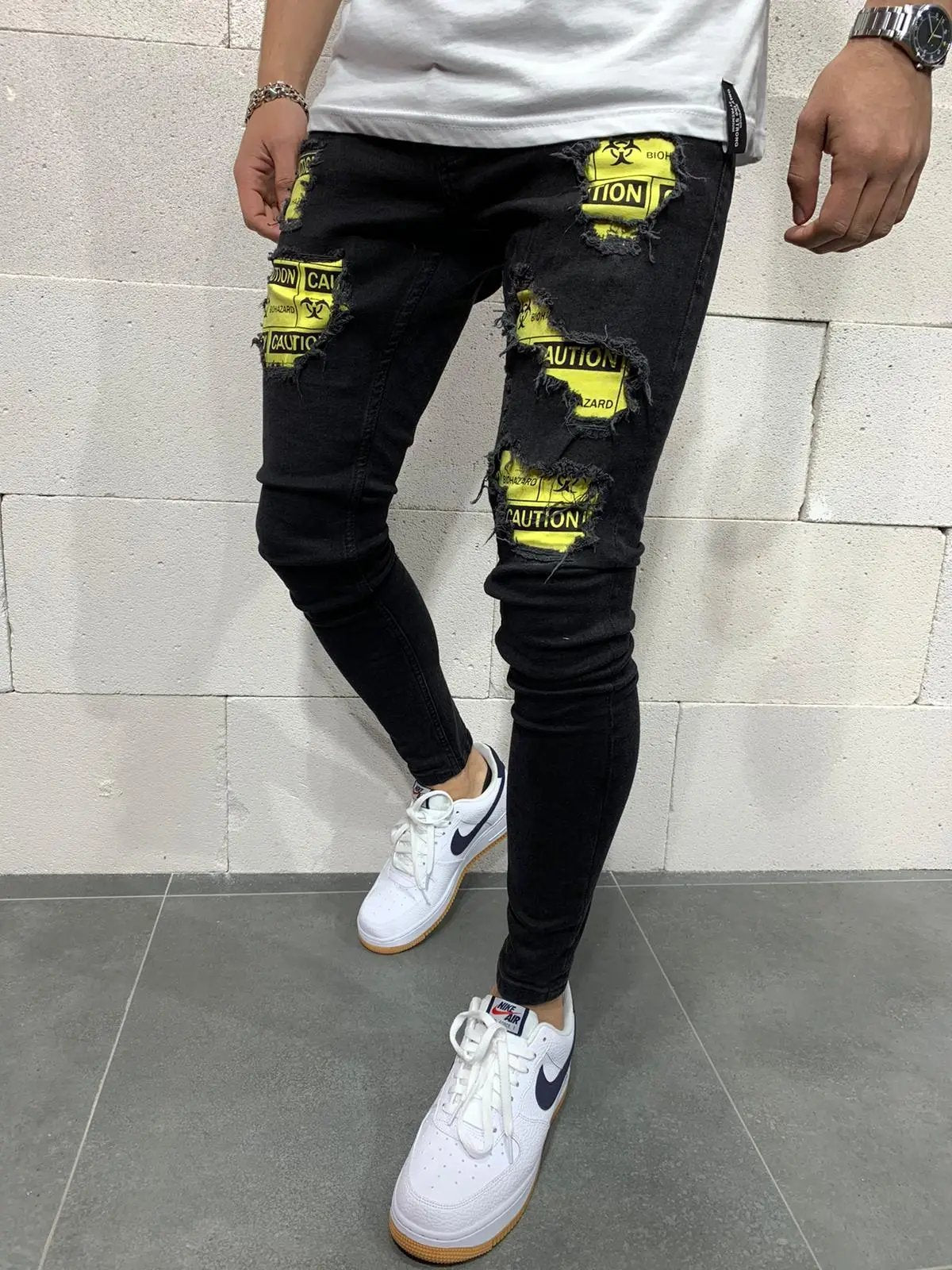 Men's Skinny Jeans in Black with patches and rips - Biohazard X