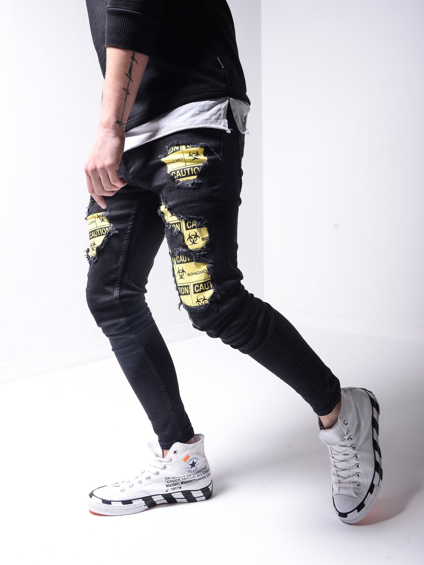Men's Skinny Jeans in Black with patches and rips - Biohazard X