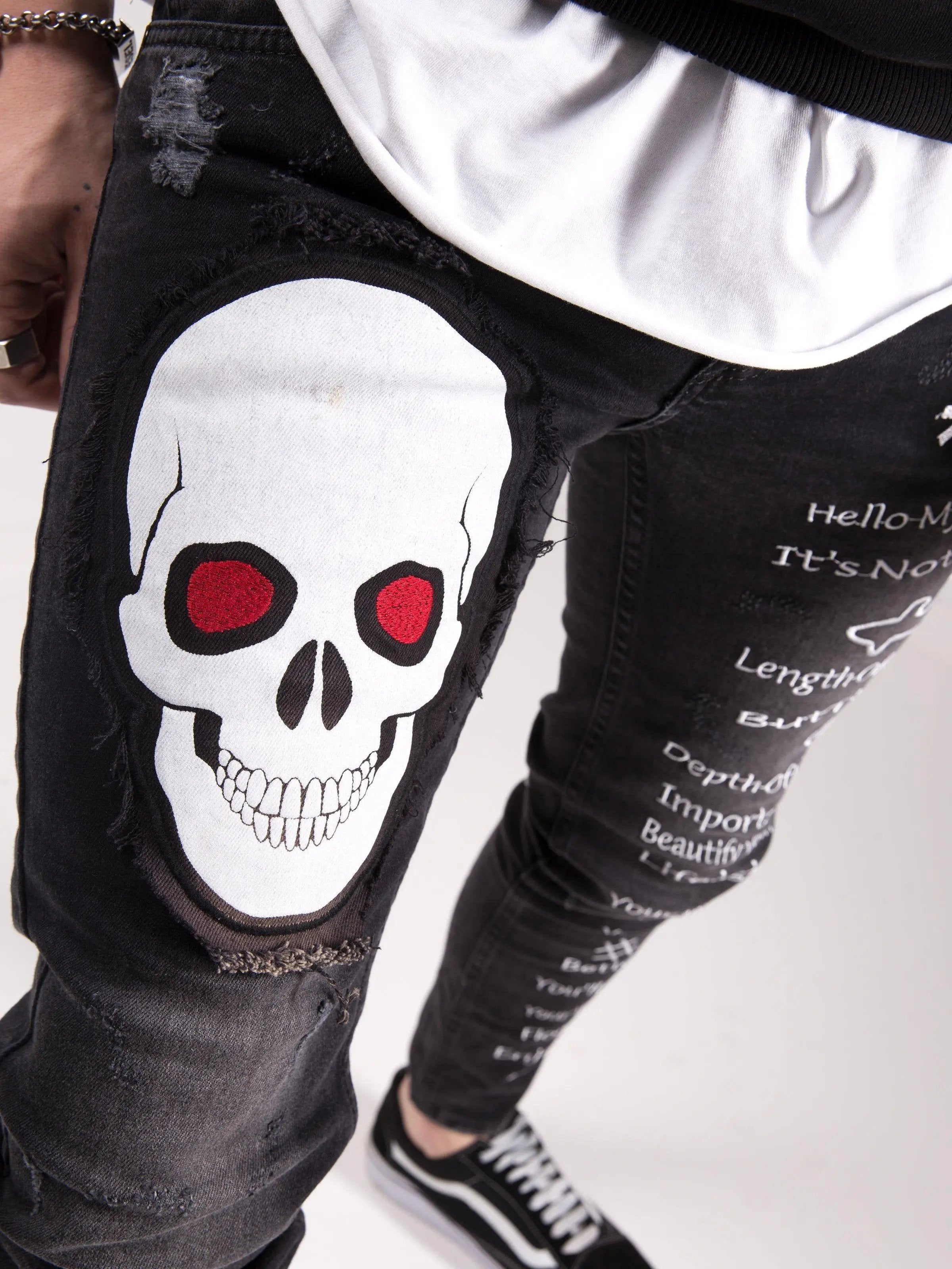 Black Skull Street Style Skinny Jeans for Men by SERNES