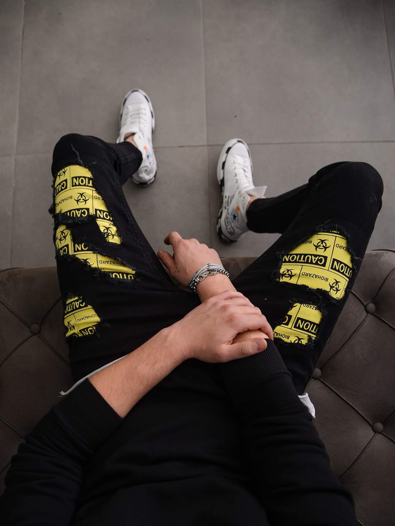 Men's Skinny Jeans in Black with patches and rips - Biohazard X