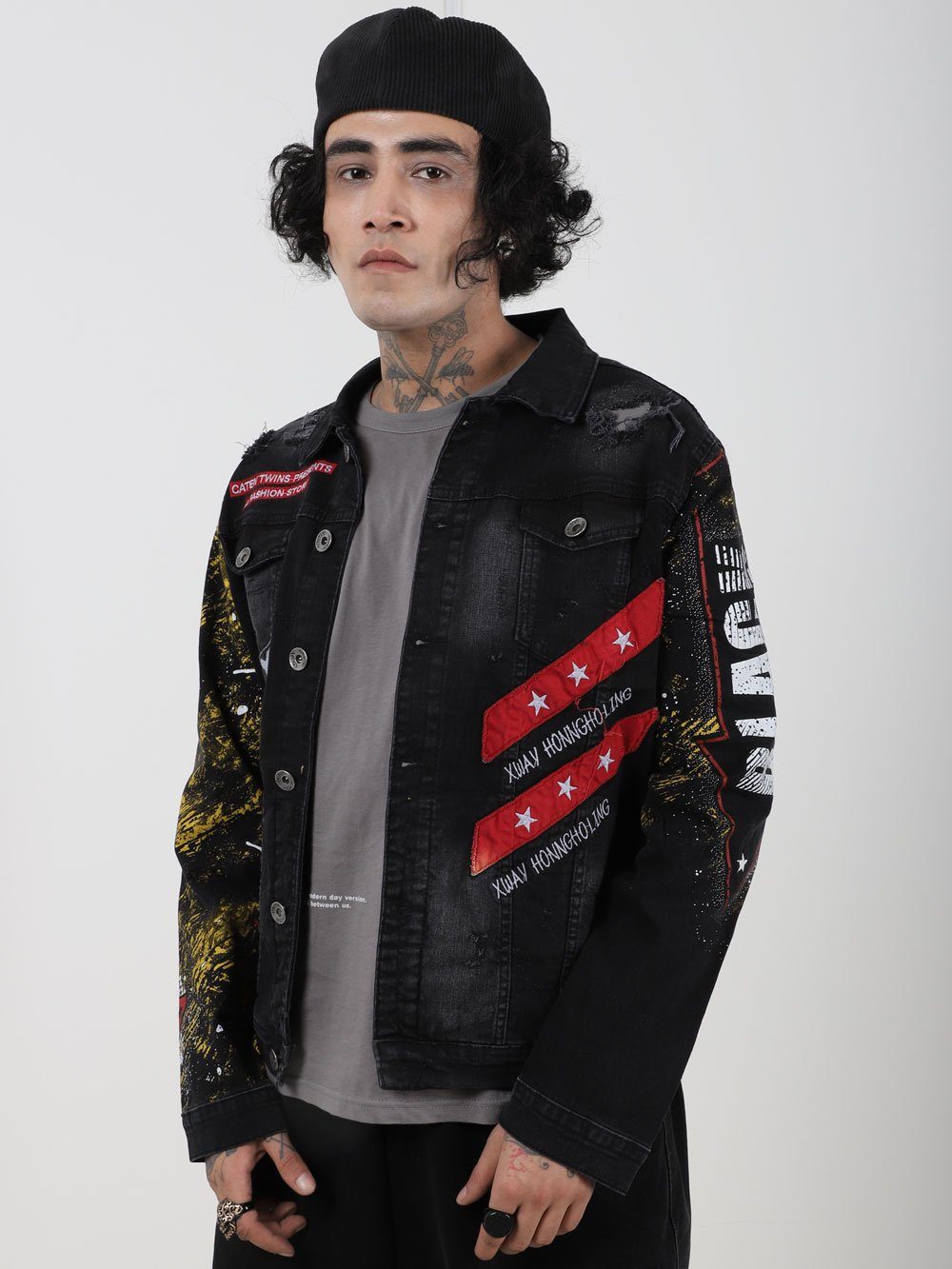 Front shot of a man wearing THE CAPTAIN Denim Jacket by SERNES