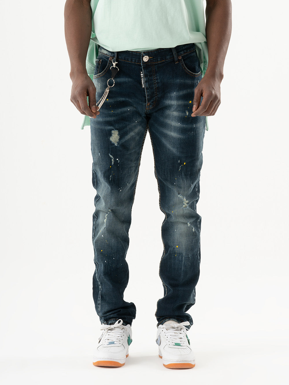 Skinny Distressed Jeans With Paint Splatter - Blue | KUDOS JEANS