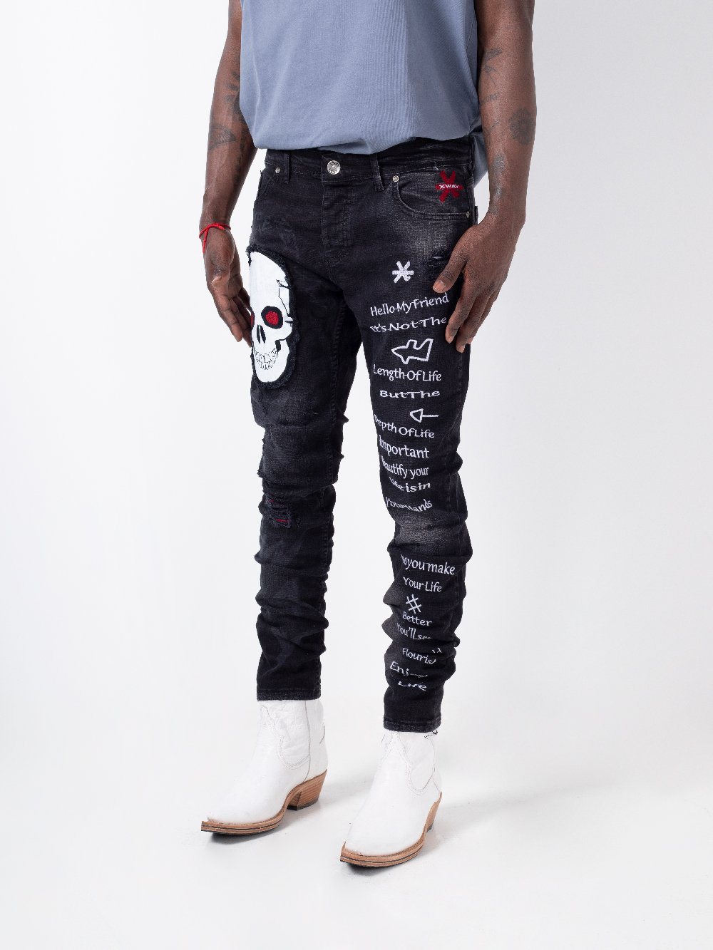 Black Skull Street Style Skinny Jeans for Men by SERNES