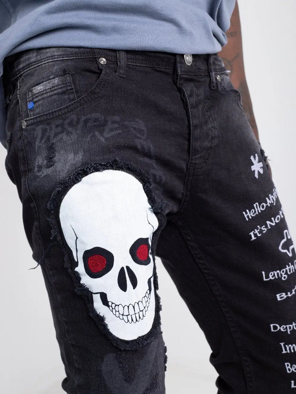 Black Skull Street Style Skinny Jeans for Men by SERNES