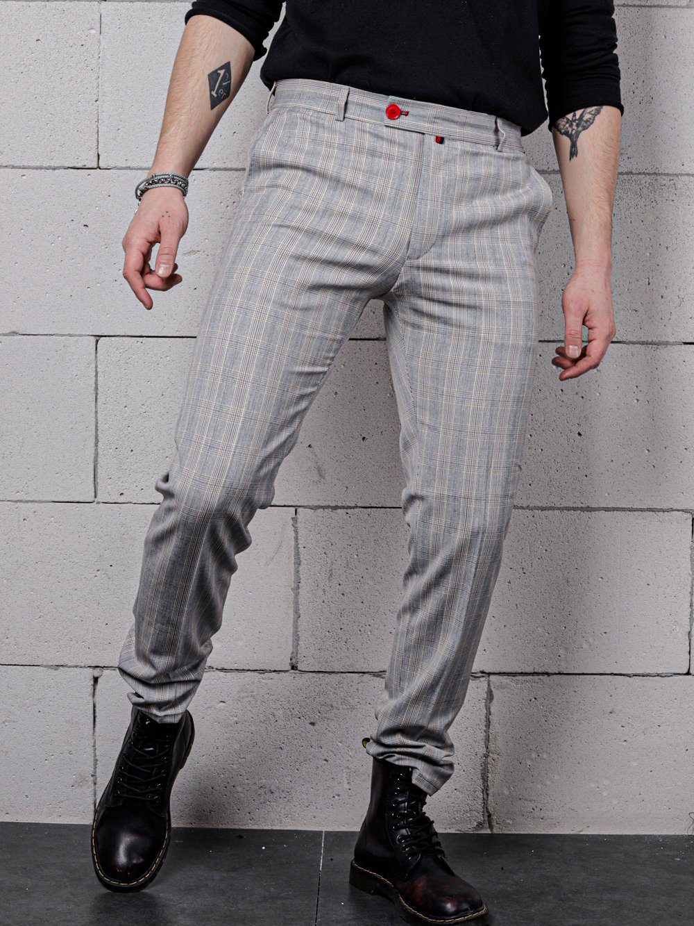 Lower body shot of a man wearing VANILLA LATTE Striped Pants by SERNES