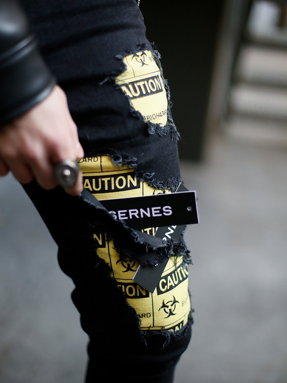 Men's Skinny Jeans in Black with patches and rips - Biohazard X