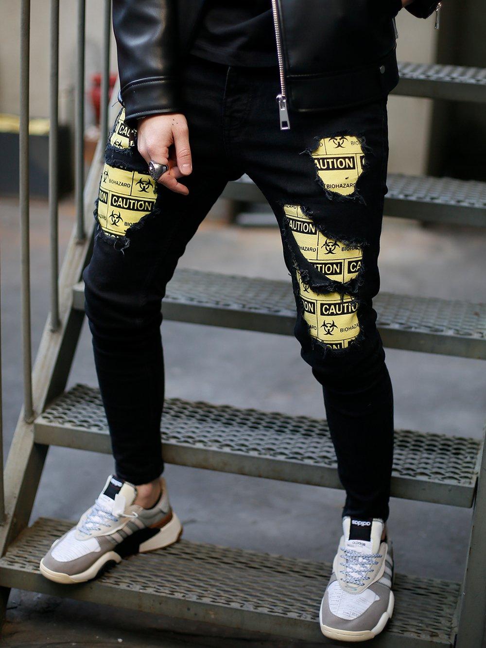 Men's Skinny Jeans in Black with patches and rips - Biohazard X