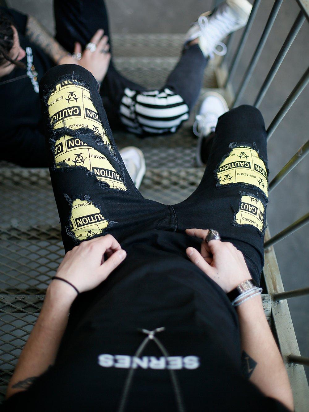 Men's Skinny Jeans in Black with patches and rips - Biohazard X