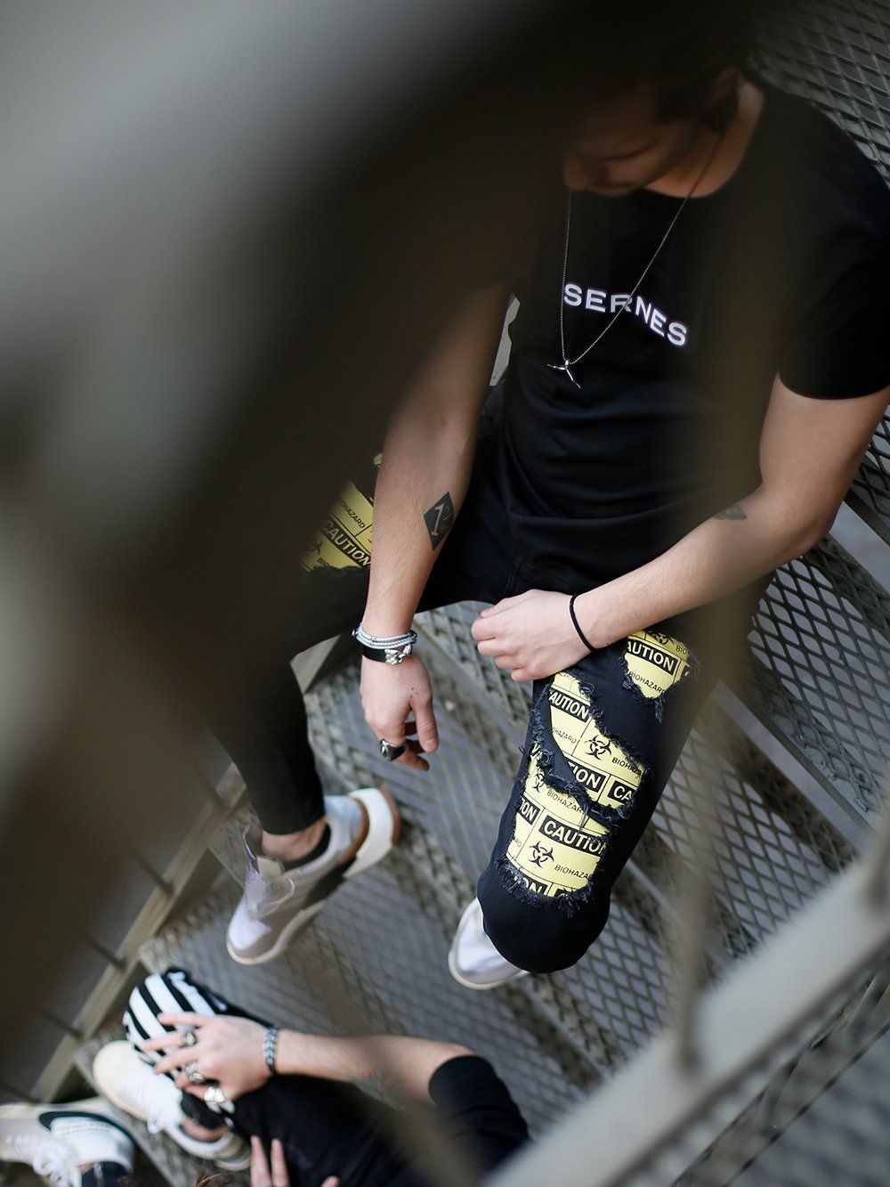 Men's Skinny Jeans in Black with patches and rips - Biohazard X