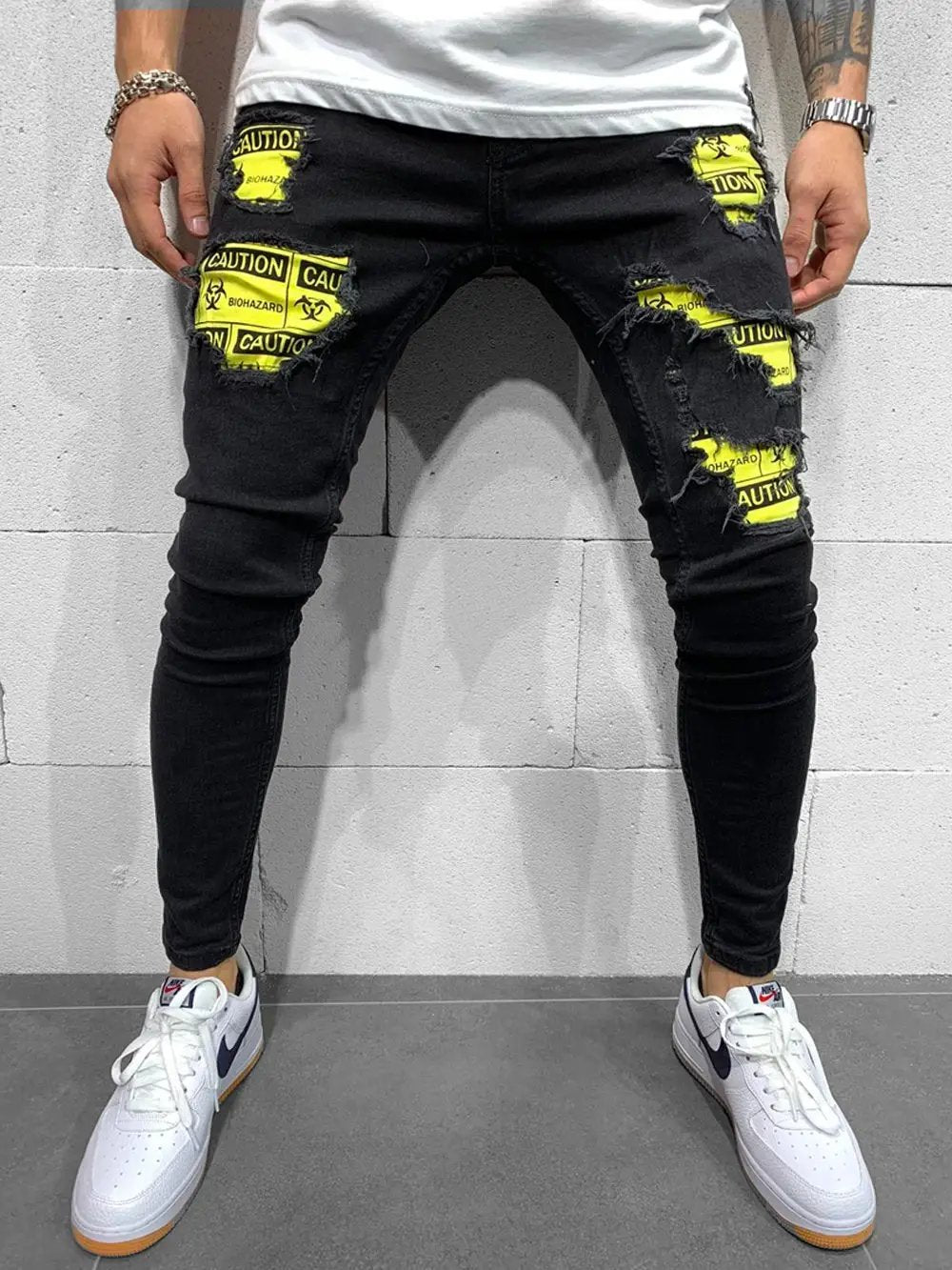 Men's Skinny Jeans in Black with patches and rips - Biohazard X