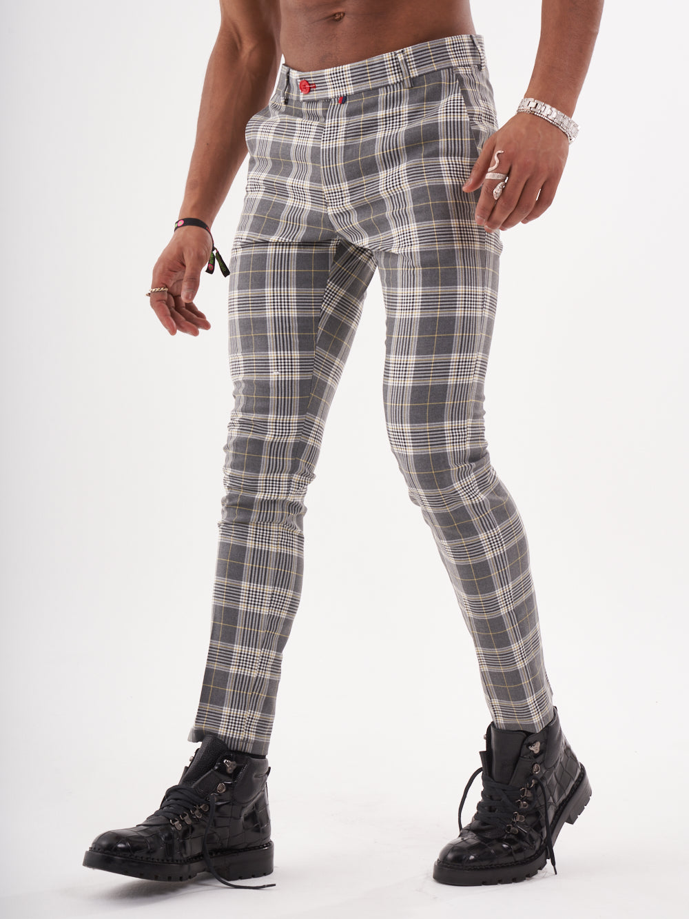 A man wearing CHECKMATE PANTS