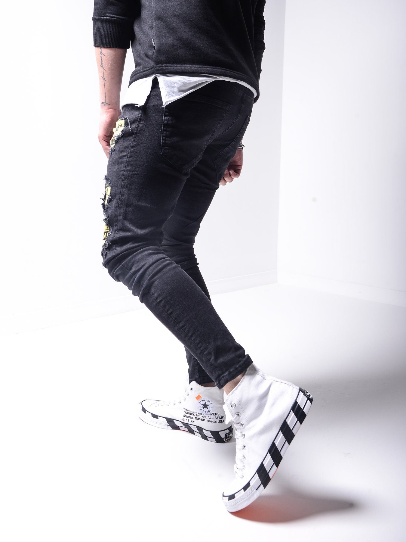 Men's Skinny Jeans in Black with patches and rips - Biohazard X 