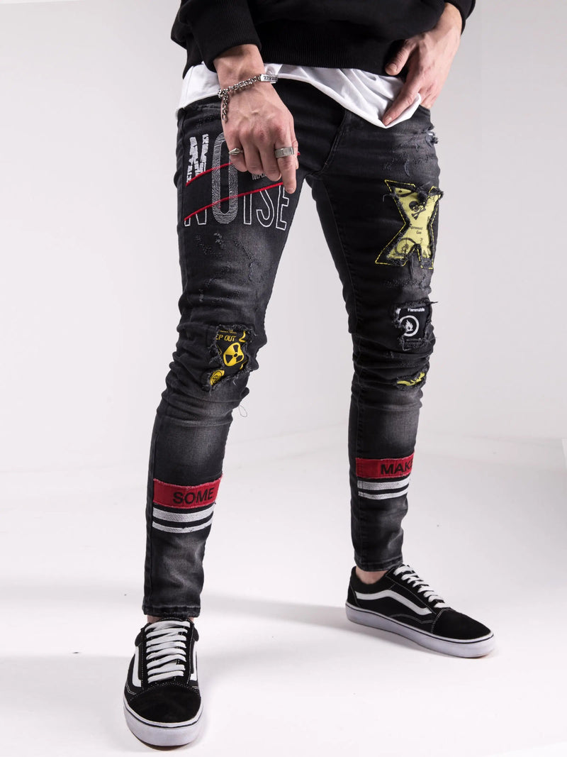 Ripped Knee Black Skinny Jeans - Black Panther | Streetwear jeans