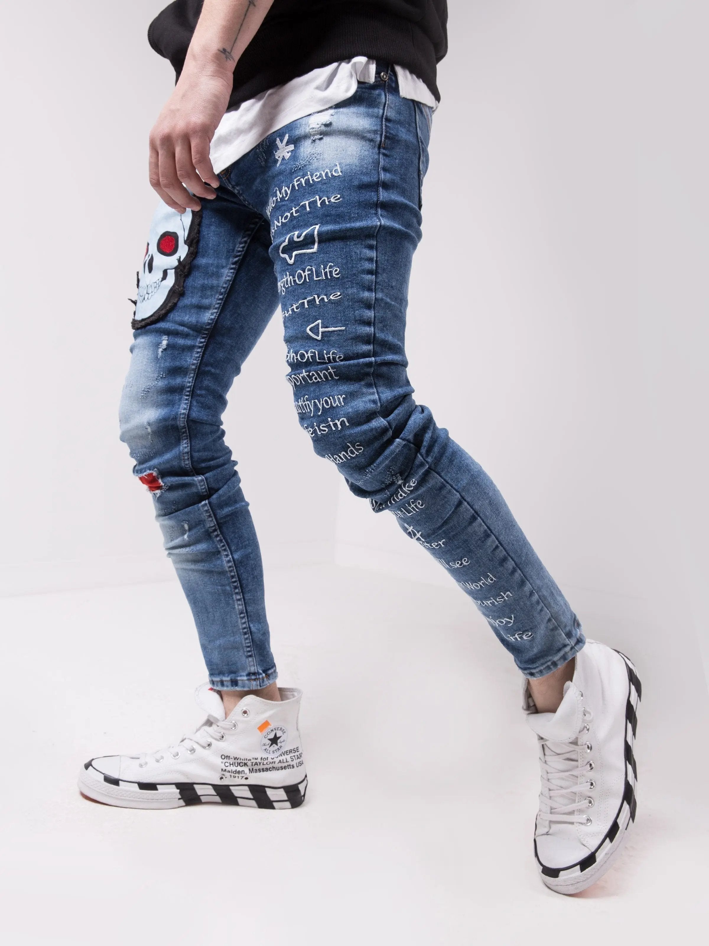 Men's Skinny-fit Ripped Jeans WISE SKULL by SERNES Streetwear