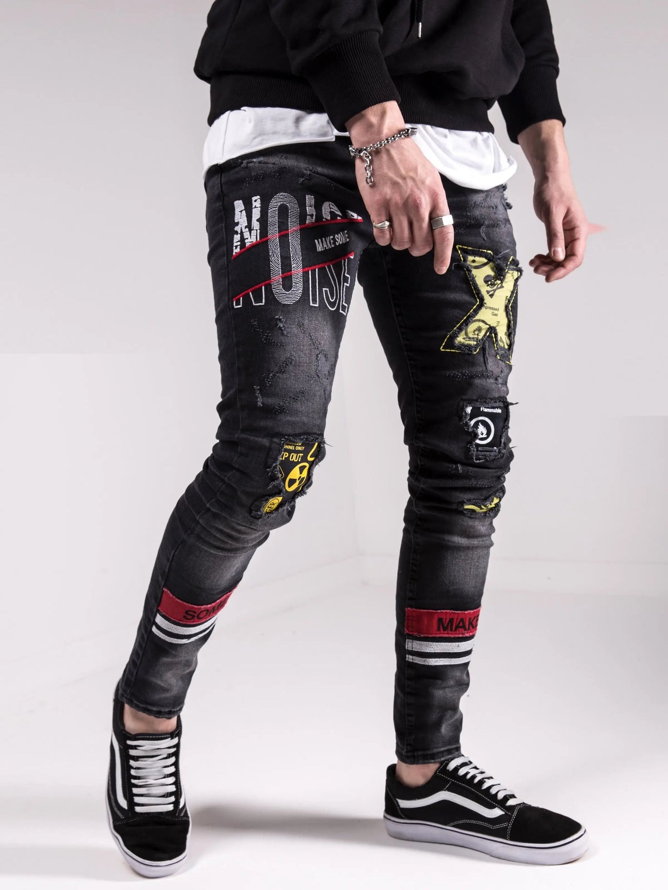 Ripped Knee Black Skinny Jeans - Black Panther | Streetwear jeans