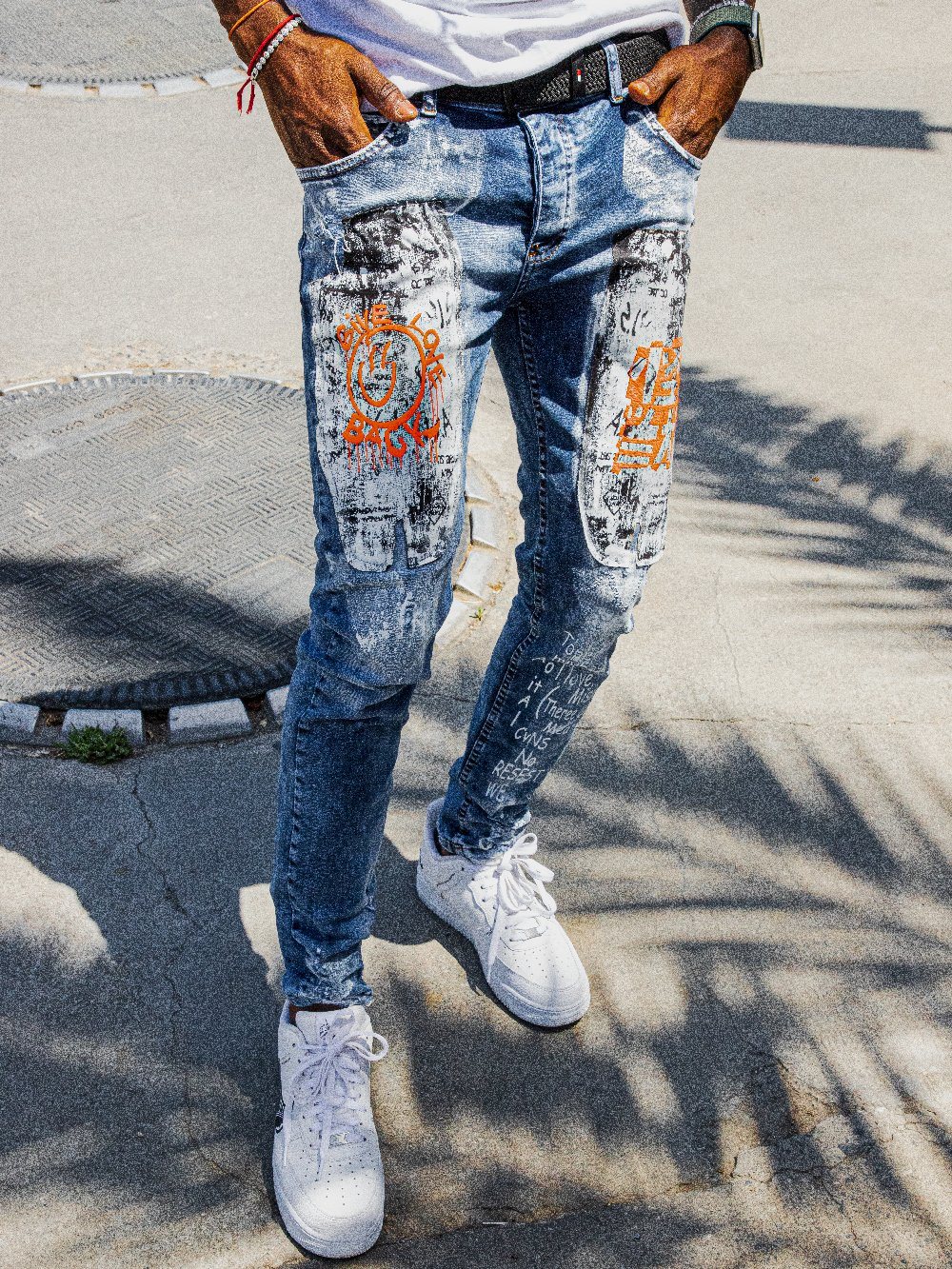 Mens Streetwear Jeans Blue Jeans Skinny Wanderlust Streetwear