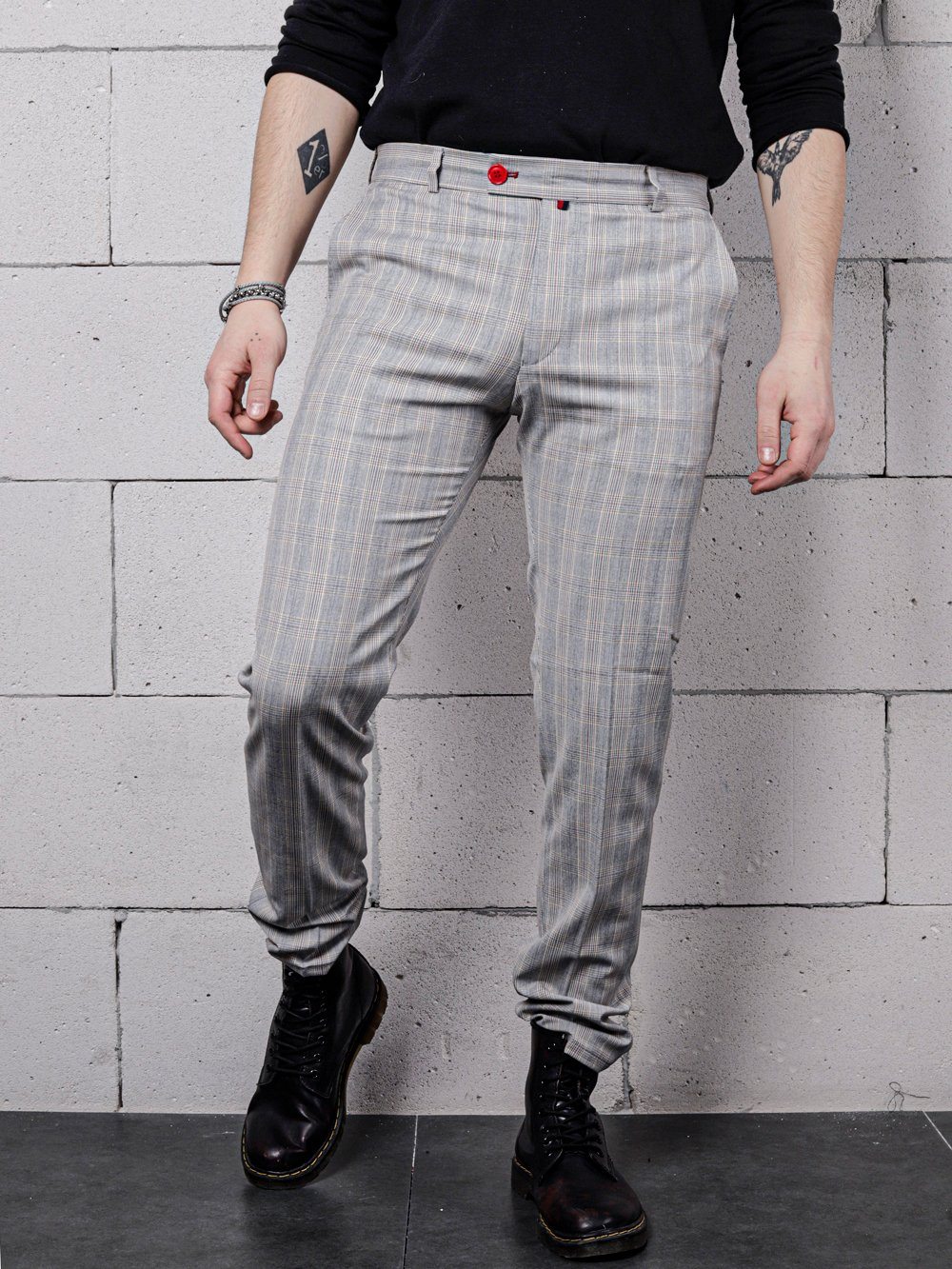 Lower body front shot of a man wearing VANILLA LATTE Striped Pants by SERNES