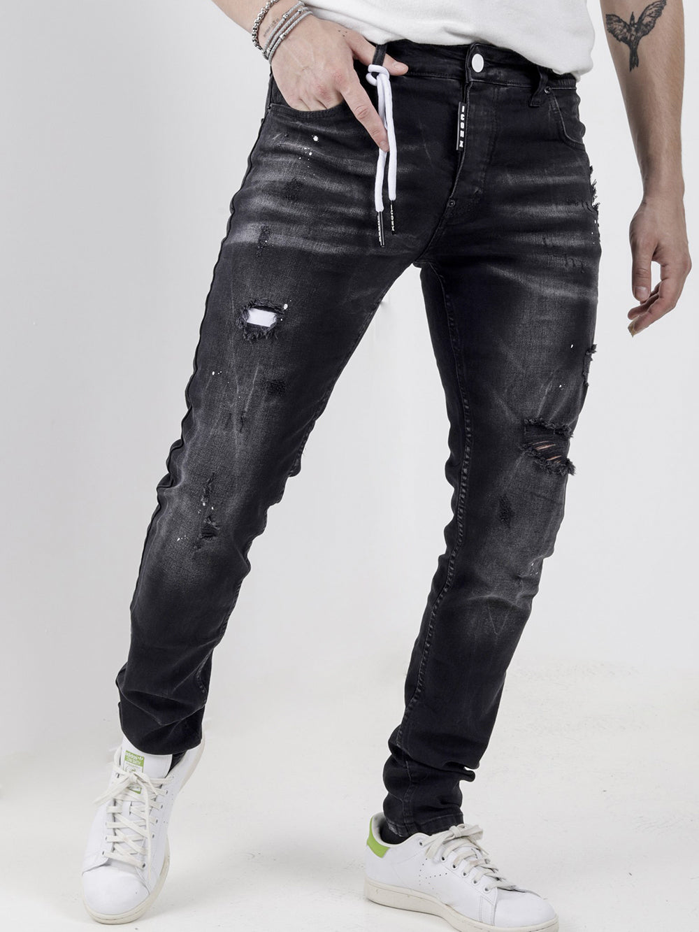 Black Jeans Ripped Jeans White Shirt Distressed Jeans For Men